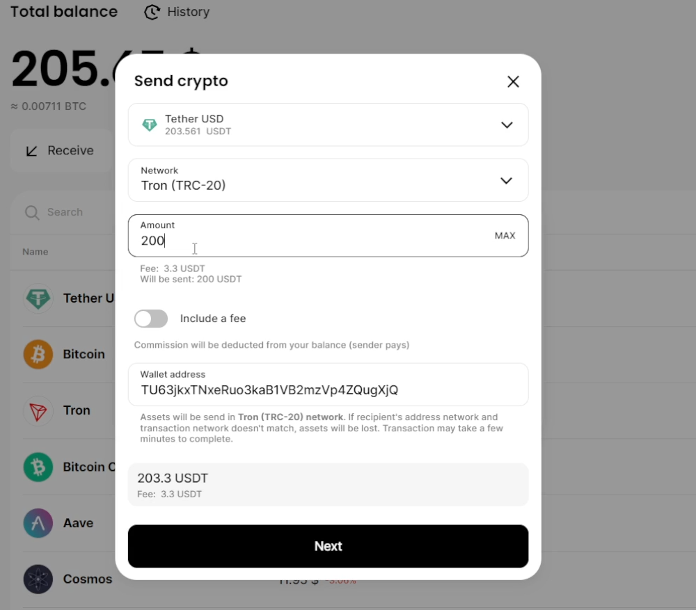 send the crypto using cropty