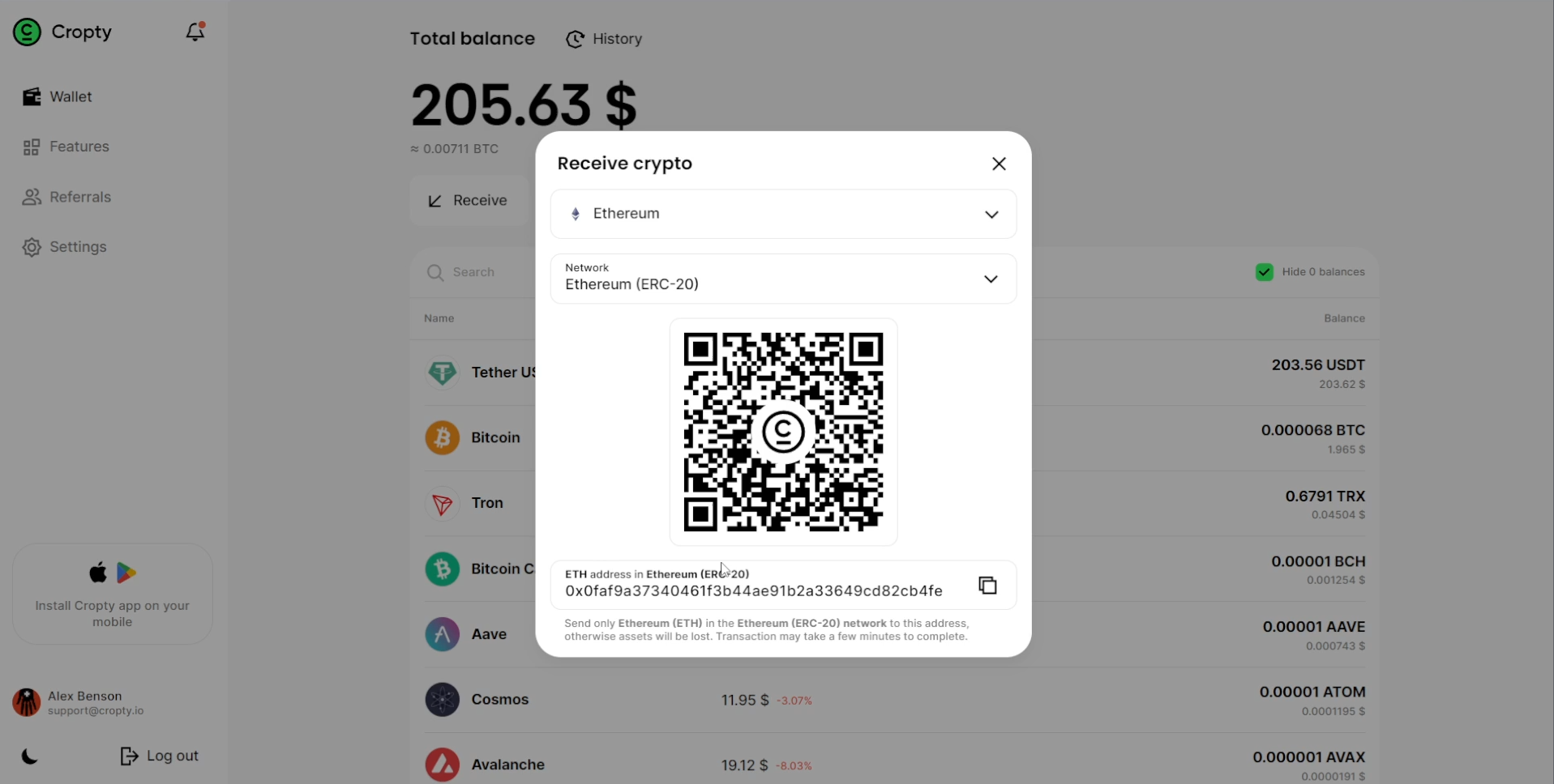 receive ethereum into cropty wallet