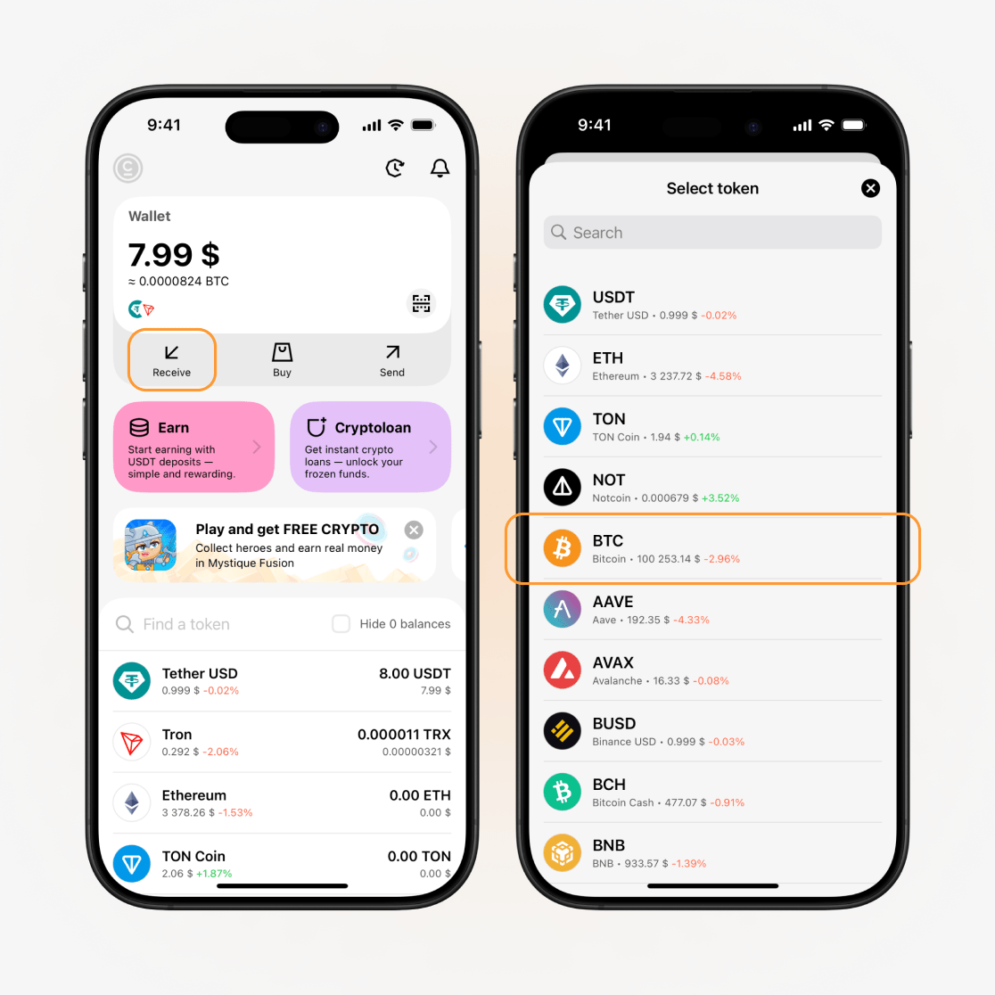 Оберіть криптовалюту для отримання
