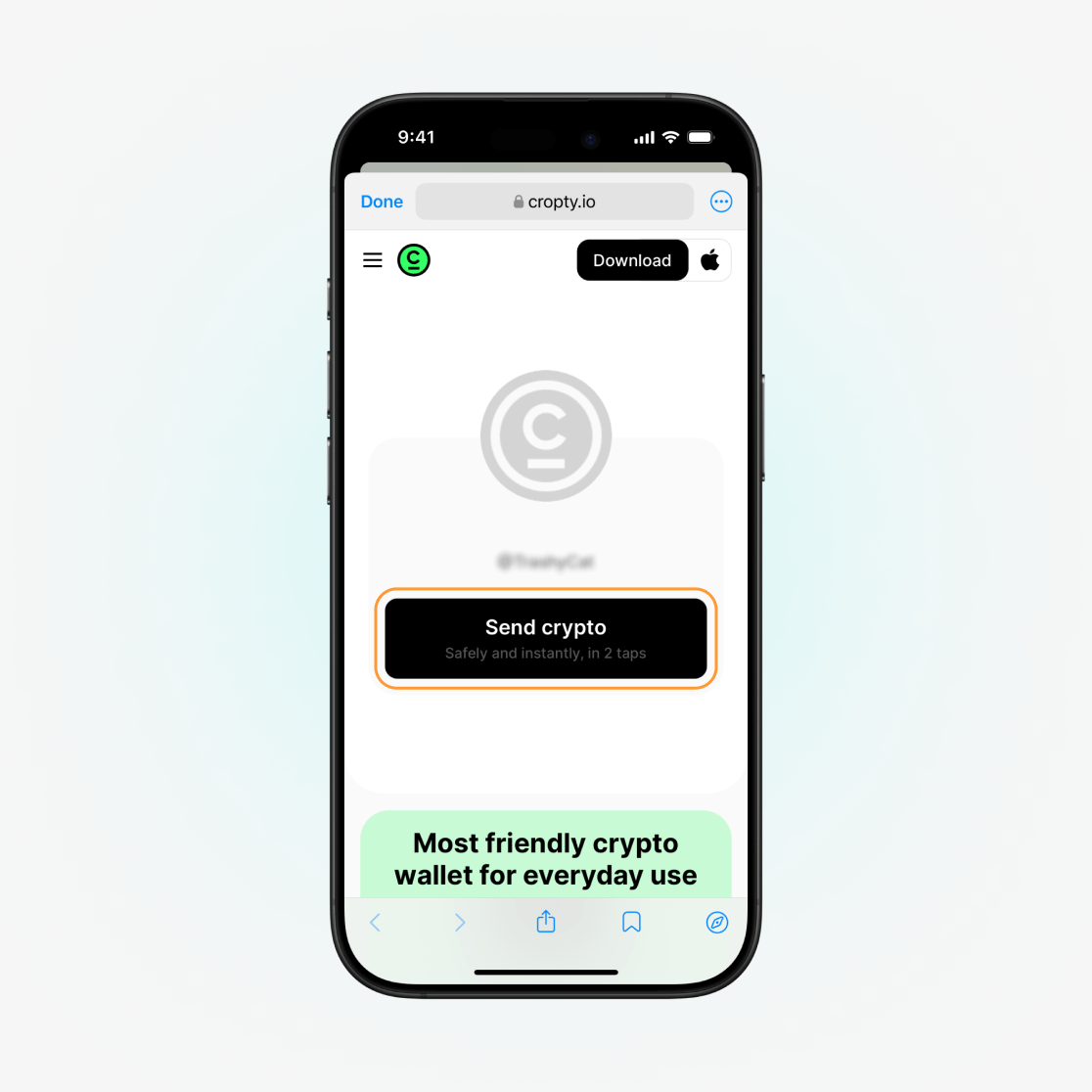 Виберіть функцію надсилання криптовалюти