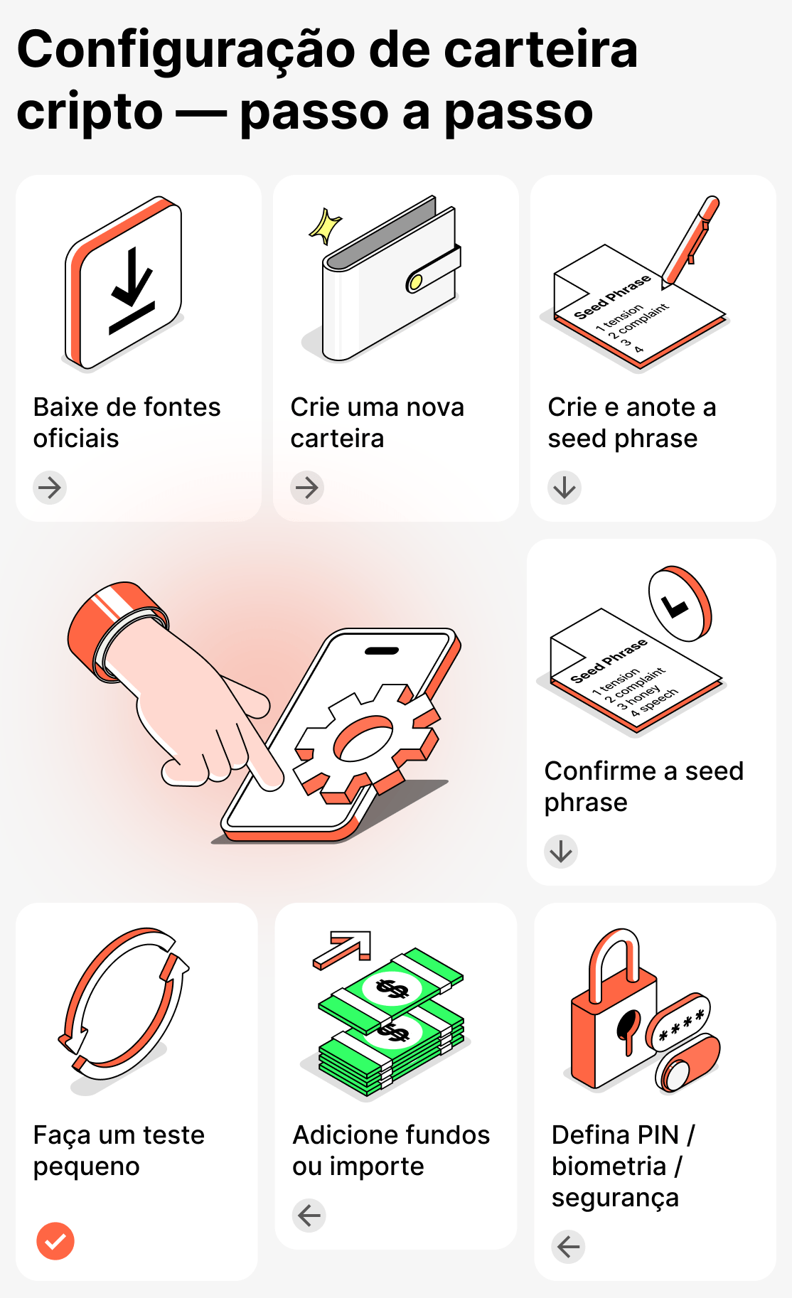 Instrução detalhada para configurar e instalar a carteira de criptomoedas
