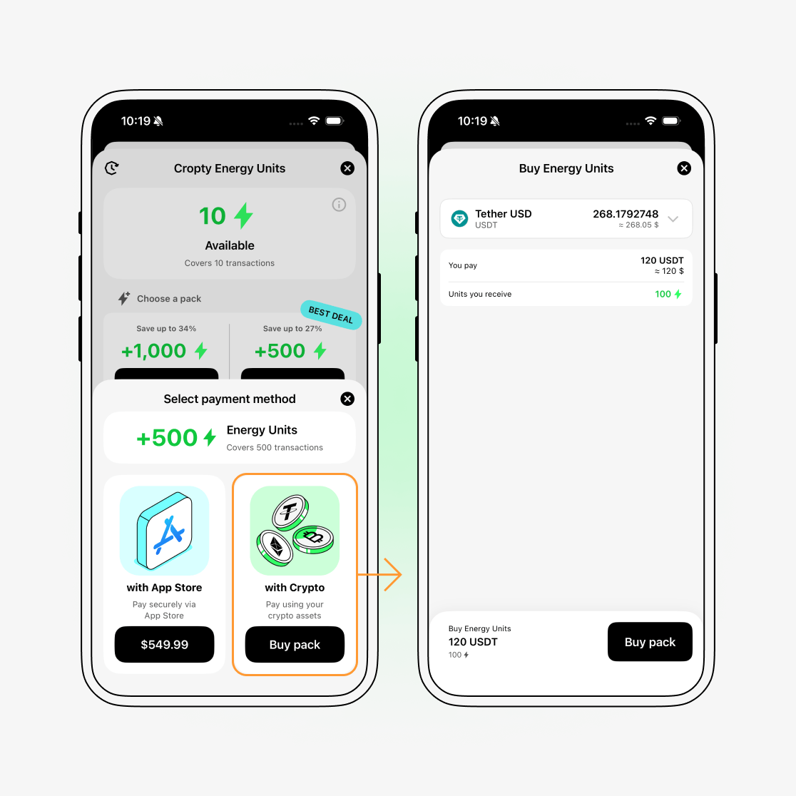 How to buy energy untis with crypto