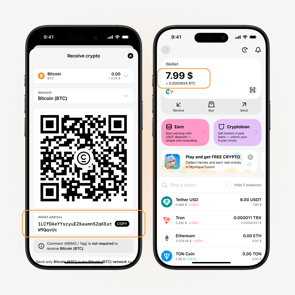 Скопіювати адресу гаманця
