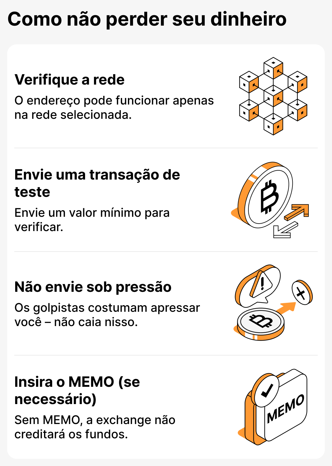 Como evitar perder fundos ao transferir criptomoedas